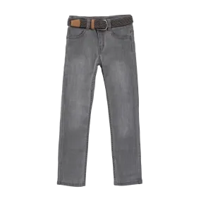 IKKS JUNIOR Vaquero slim de mezcla de algodón con cinturón en gris